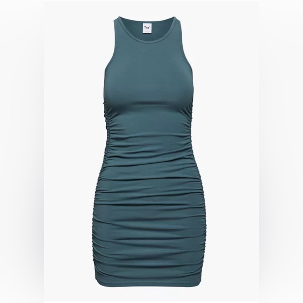 EUC! Aritzia TNA chill Malibu green blue ruched mini dress XS